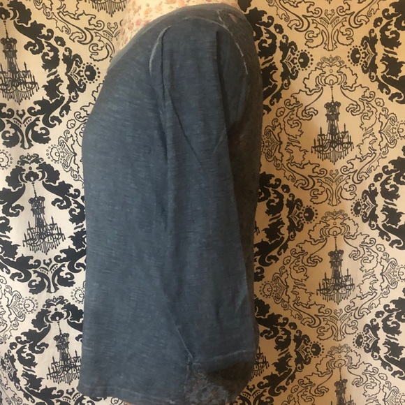 Blue 3/4Sleeve Top with Lace Backing and Zipper - Picture 4 of 6